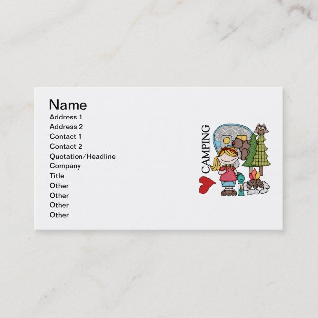 Blonde Hair Girl I Love Camping Business Card (Front)