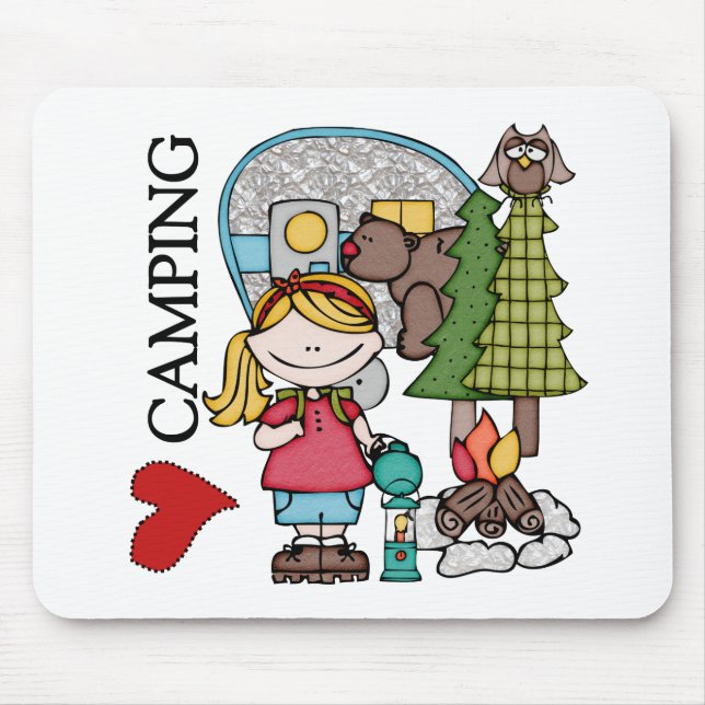 Blonde Hair Girl I Love Camping Mouse Mat (Front)
