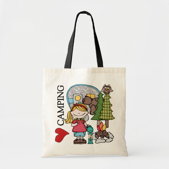 Blonde Hair Girl I Love Camping Tote Bag (Front)