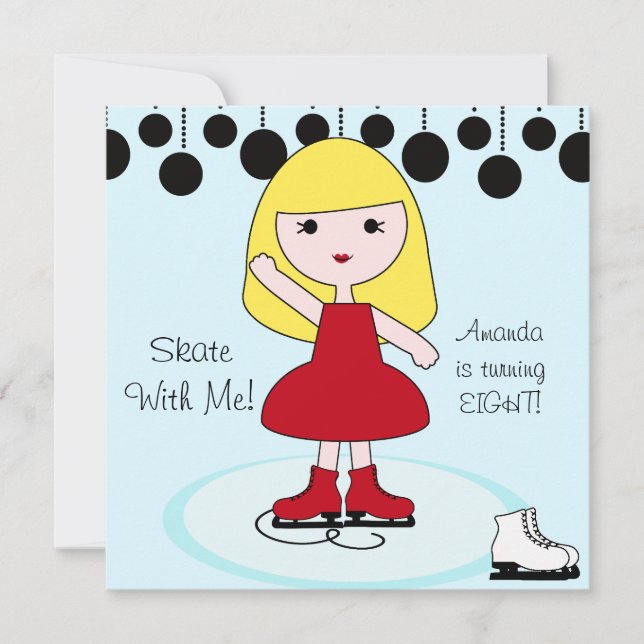 Blonde Hair Girl Ice Skating Party Invitations (Front)