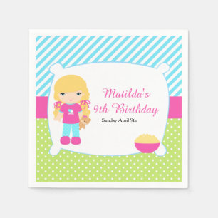 Blonde Hair Girl Sleepover Slumber Party Napkin