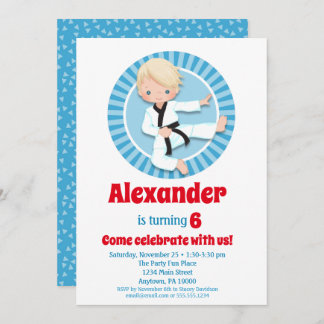 Blonde Hair Karate Judo Boys Birthday Invitation