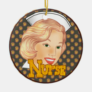 Blonde hair nurse  ceramic tree decoration