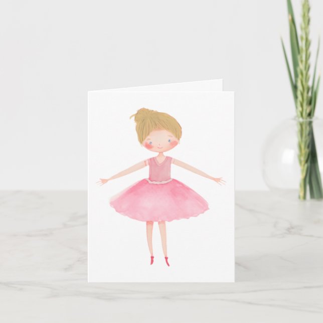 Blonde Hair Pink Tutu Ballerina Blank Thank You Card (Front)