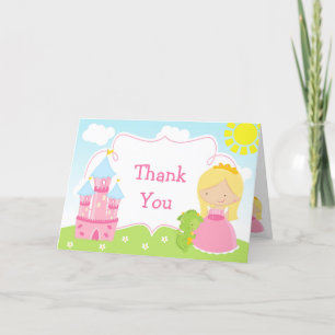 Blonde Hair Princess and Dragon Thank You Card