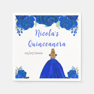 Blonde Hair Princess Blue Floral Quinceanera Napkin