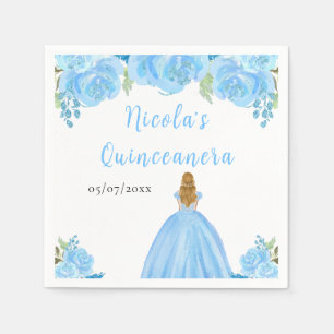 Blonde Hair Princess Blue Floral Quinceanera Napkin