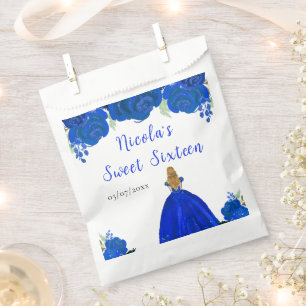 Blonde Hair Princess Blue Floral Sweet Sixteen Favour Bags