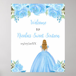 Blonde Hair Princess Blue Sweet Sixteen Welcome Poster