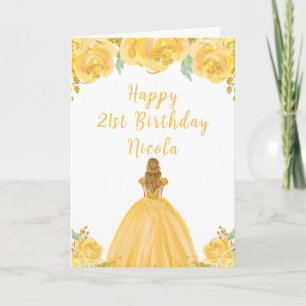 Blonde Hair Princess Gold Floral Birthday Party Card