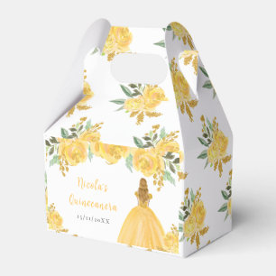 Blonde Hair Princess Gold Floral Quinceanera Favour Box