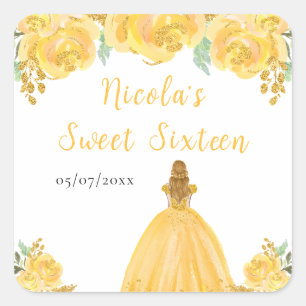 Blonde Hair Princess Gold Floral Sweet Sixteen  Square Sticker