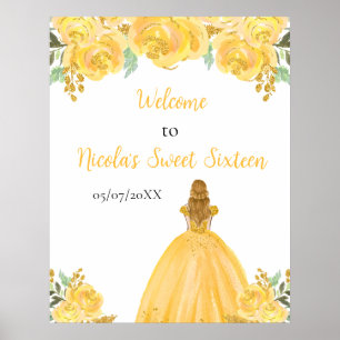 Blonde Hair Princess Gold Sweet Sixteen Welcome Poster