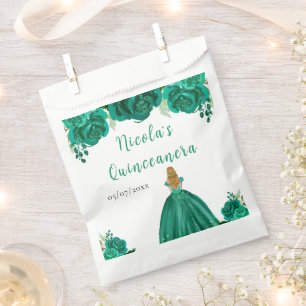 Blonde Hair Princess Green Floral Quinceanera Favour Bags