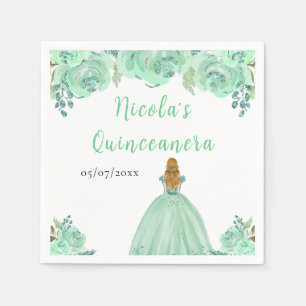Blonde Hair Princess Mint Floral Quinceanera Napkin