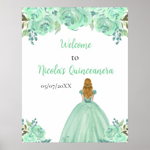 Blonde Hair Princess Mint Quinceanera Welcome Poster