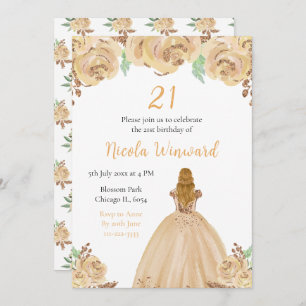 Blonde Hair Princess Peach Floral Birthday Party Invitation