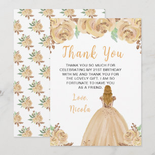 Blonde Hair Princess Peach Floral Birthday Party Thank You Card