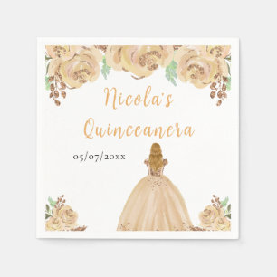 Blonde Hair Princess Peach Floral Quinceanera Napkin