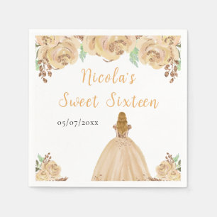 Blonde Hair Princess Peach Floral Sweet Sixteen  Napkin