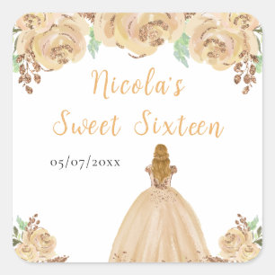 Blonde Hair Princess Peach Floral Sweet Sixteen Square Sticker