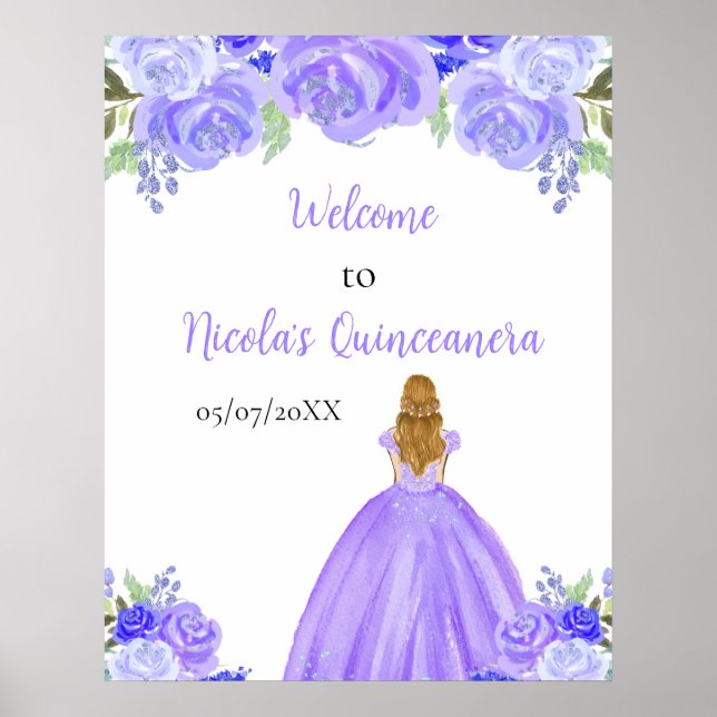 Blonde Hair Princess Purple Quinceanera Welcome Poster (Front)