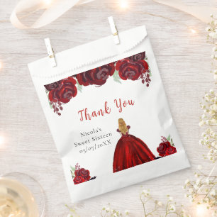 Blonde Hair Princess Red Floral Sweet Sixteen Favour Bags