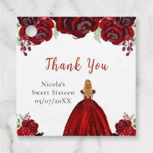 Blonde Hair Princess Red Floral Sweet Sixteen Favour Tags