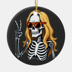 Blonde Hair Skeleton Giving Peace Sign  Ceramic Tree Decoration