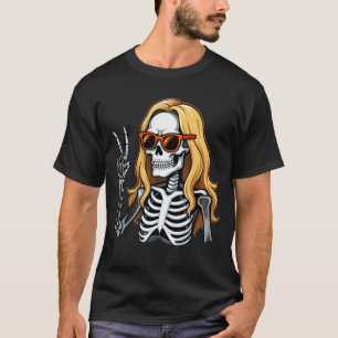 Blonde Hair Skeleton Giving Peace Sign T-Shirt