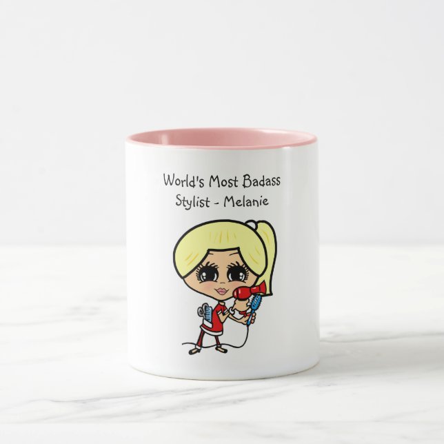 Blonde Hair Stylist Caricature MUG Personalised (Center)