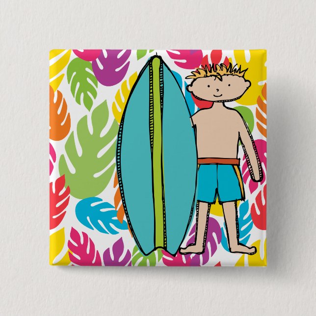 Blonde Hair Surfer Boy Button (Front)