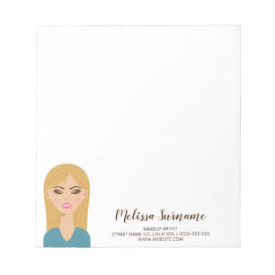 Blonde Hair Woman Personalised Name Makeup Artist Notepad
