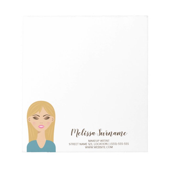 Blonde Hair Woman Personalised Name Makeup Artist Notepad (Front)