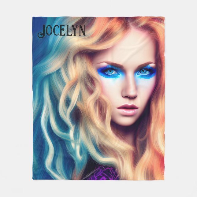 Blonde Haired Blue Eyed Bombshell  Fleece Blanket (Front)