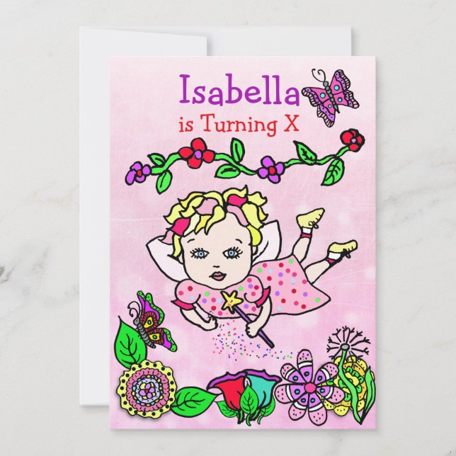 Blonde Haired Caucasian Fairy Birthday Invitation (Front)