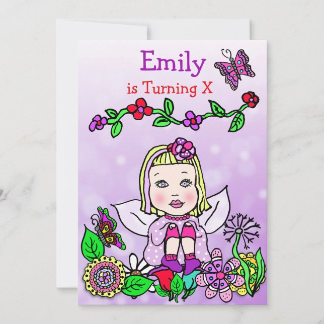 Blonde Haired Caucasian Fairy Birthday Invitation (Front)