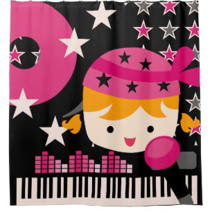 Blonde Haired Girl Rock Star Music Karaoke Shower Curtain