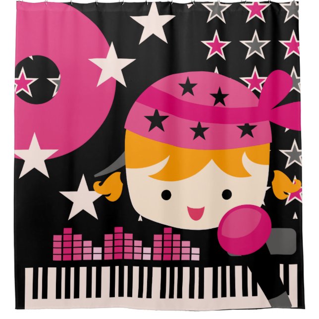 Blonde Haired Girl Rock Star Music Karaoke Shower Curtain (Front)