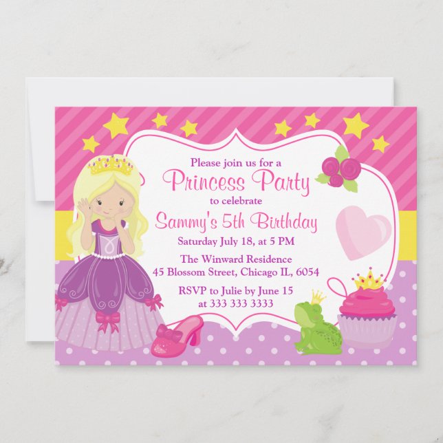 Blonde haired Princess & Accessories birthday Invitation (Front)