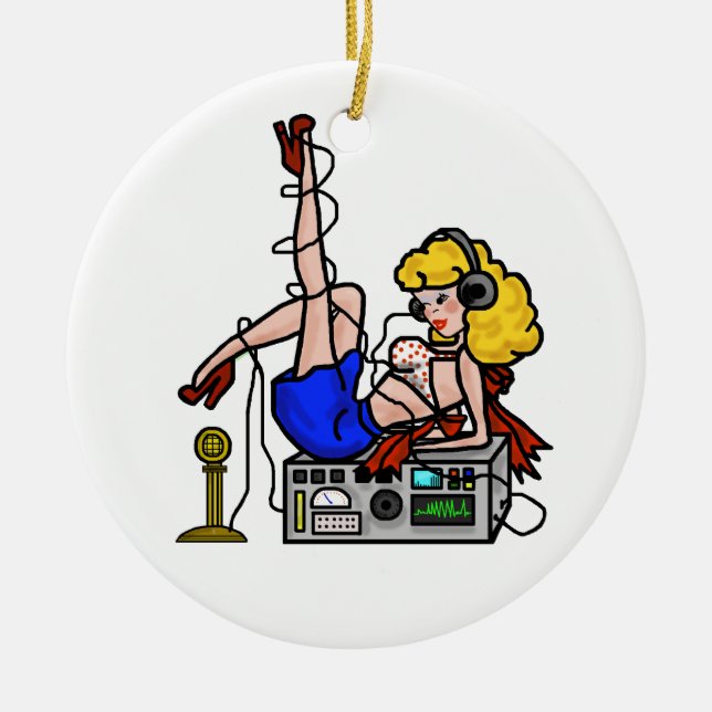 Blonde Ham Radio Pin-up Girl Christmas Ornament (Front)
