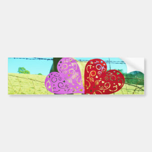Blonde horse and Pink and Red Hearts Bumper Sticker