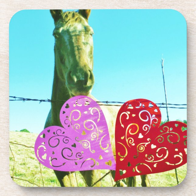 Blonde horse and Pink and Red Hearts Coaster (Front)