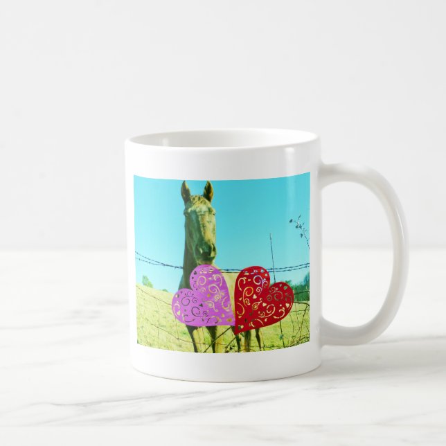 Blonde horse and Pink and Red Hearts Coffee Mug (Right)