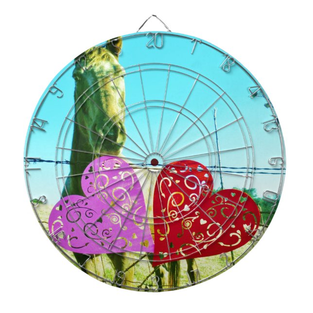 Blonde horse and Pink and Red Hearts Dartboard (Front)