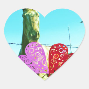Blonde horse and Pink and Red Hearts Heart Sticker