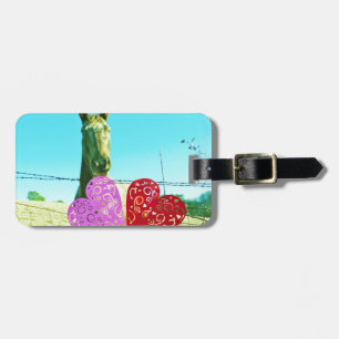 Blonde horse and Pink and Red Hearts Luggage Tag