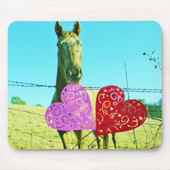 Blonde horse and Pink and Red Hearts Mouse Mat (Front)