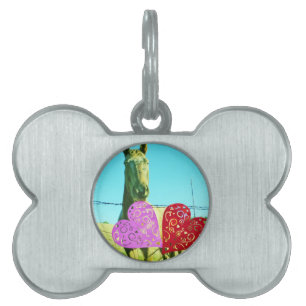 Blonde horse and Pink and Red Hearts Pet Tag