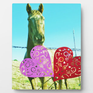Blonde horse and Pink and Red Hearts Plaque